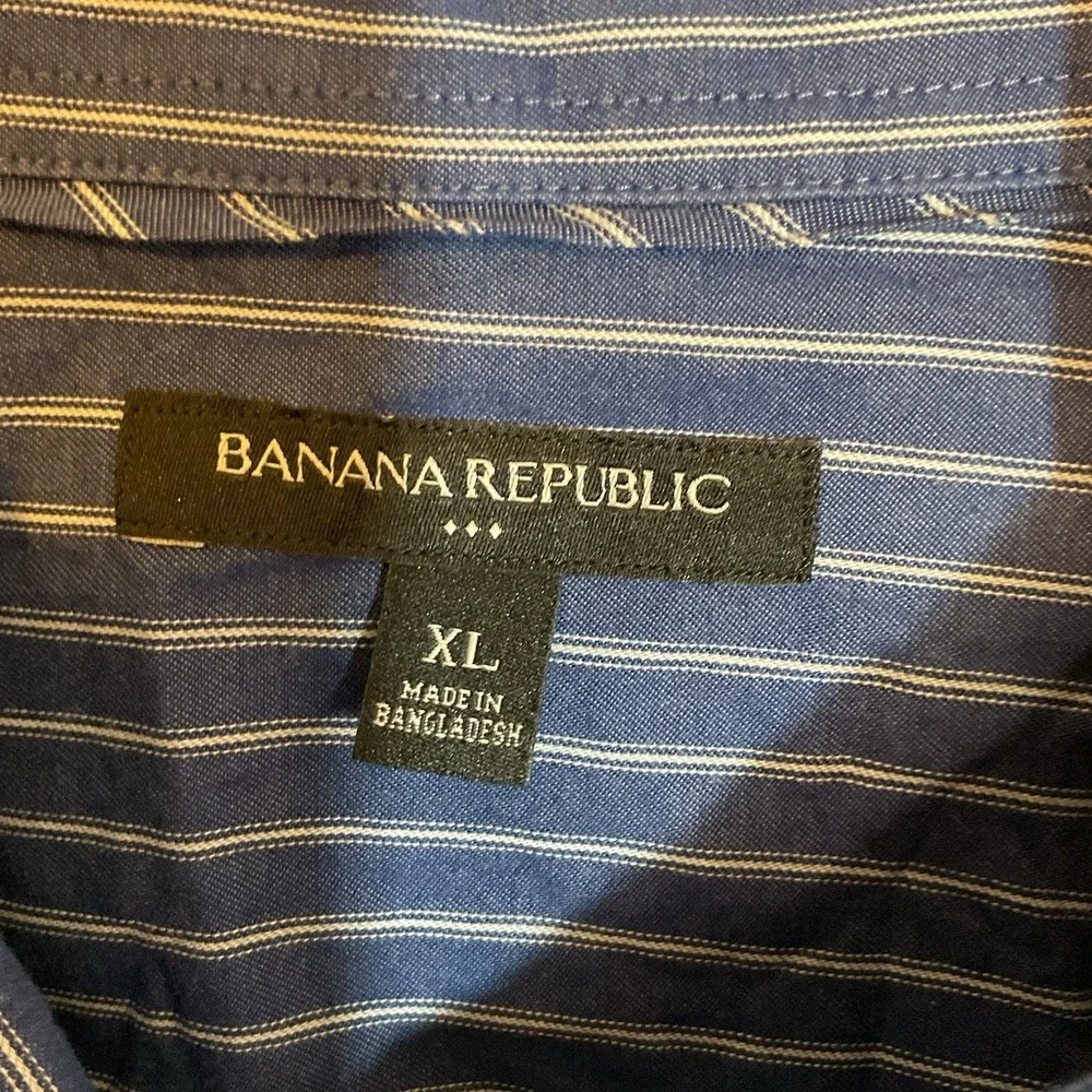 Men's Banana Republic Blue White Stripe Long Sleeve‎ Button Up Size XL
